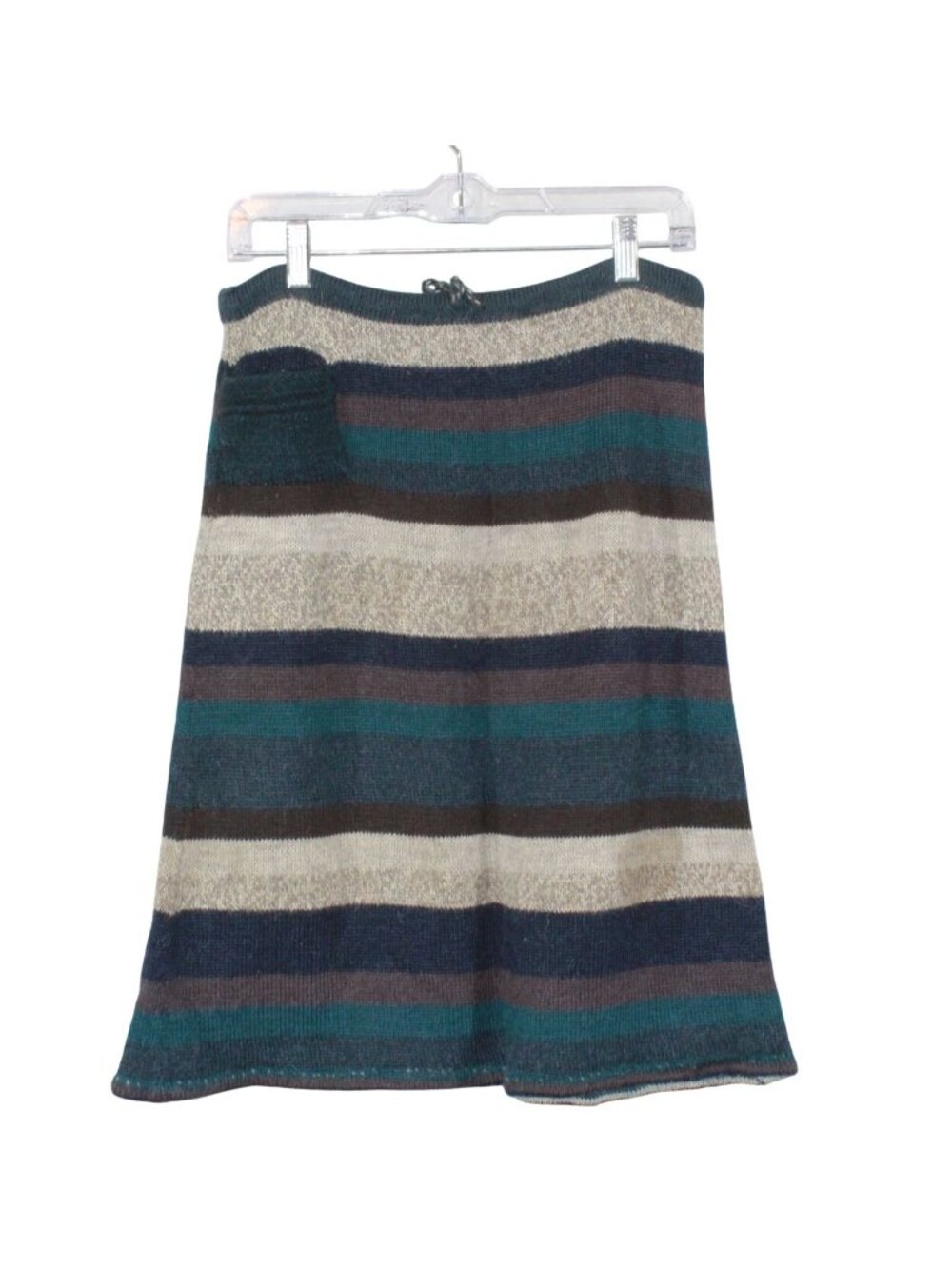 Vtg Americas Scoth Side Knit Stripe A-Line Merino Wool Skirt Cottagecore Size M